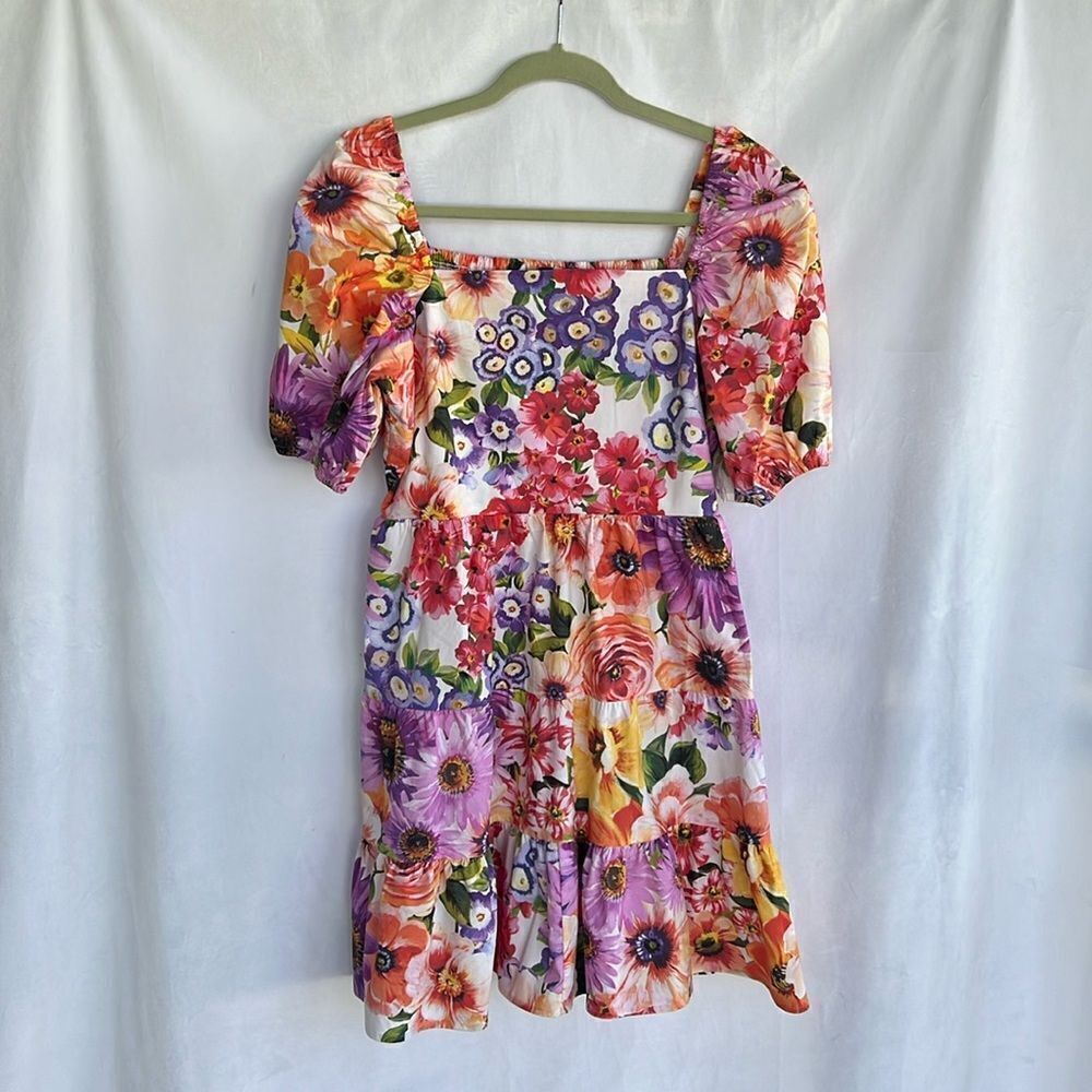 Express Spring Meadow Tiered Puff Sleeve Square Neck Dress M